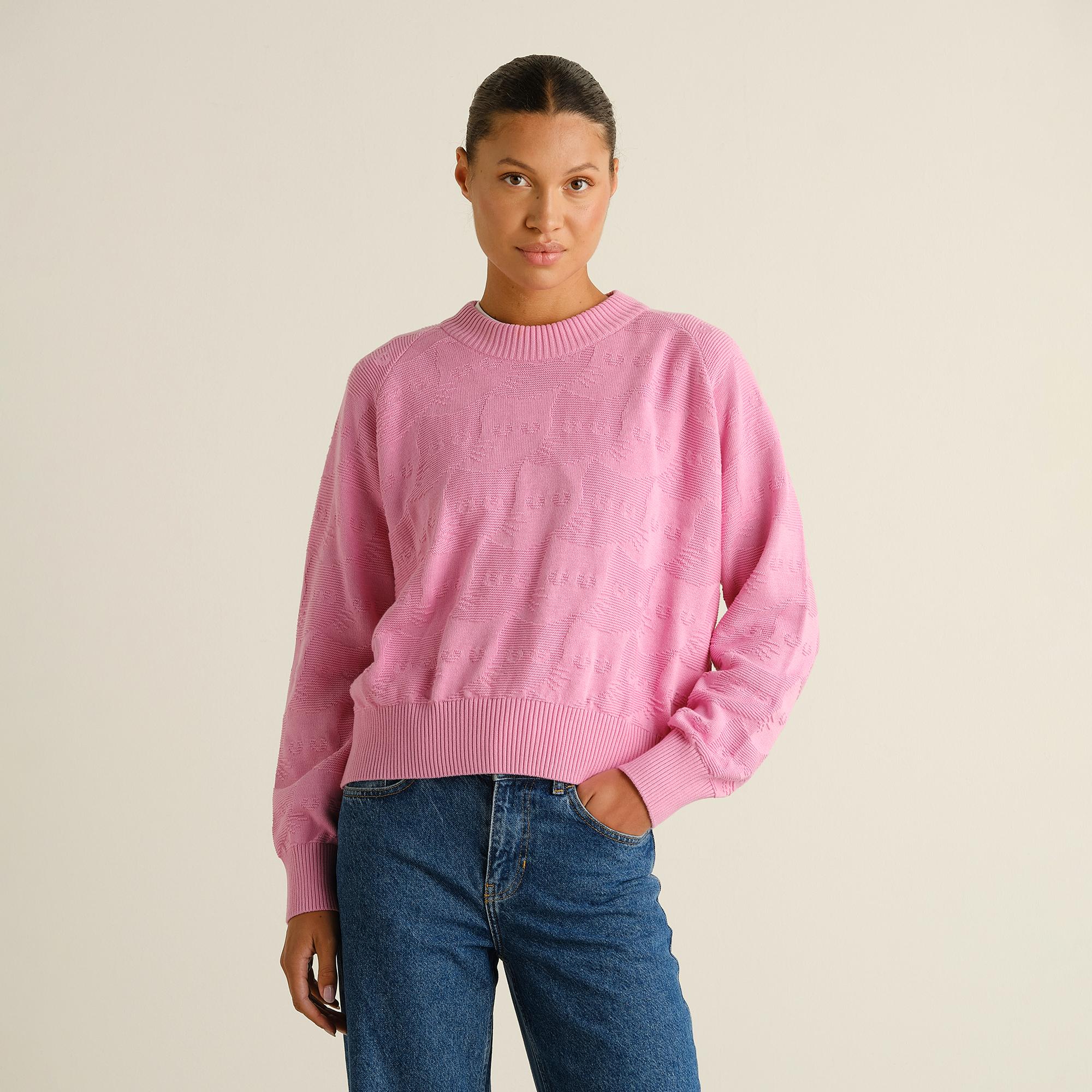 Dedicated Husie Pepita Cats Knit Moonlite Pink Damen Strickpullover pink